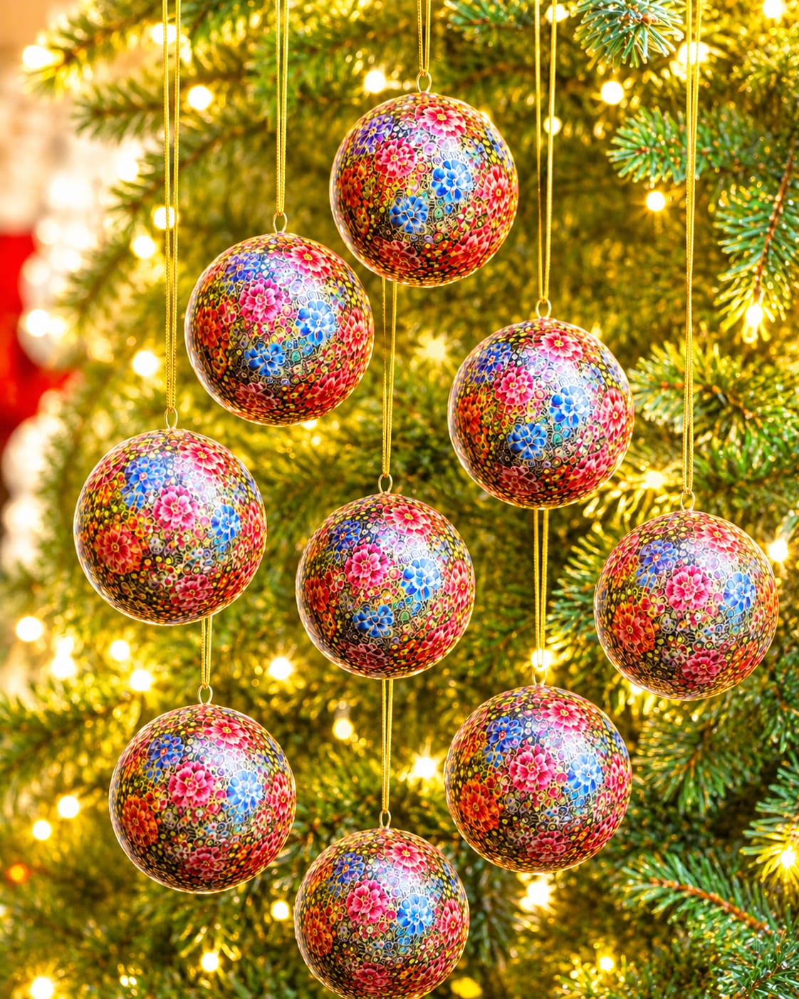 Ecofriendly Christmas Ornaments, 6 balls, Handmade Christmas Decorations, Paper Mache baubles, Hanging christmas Baubles, Camel caravan on baubles